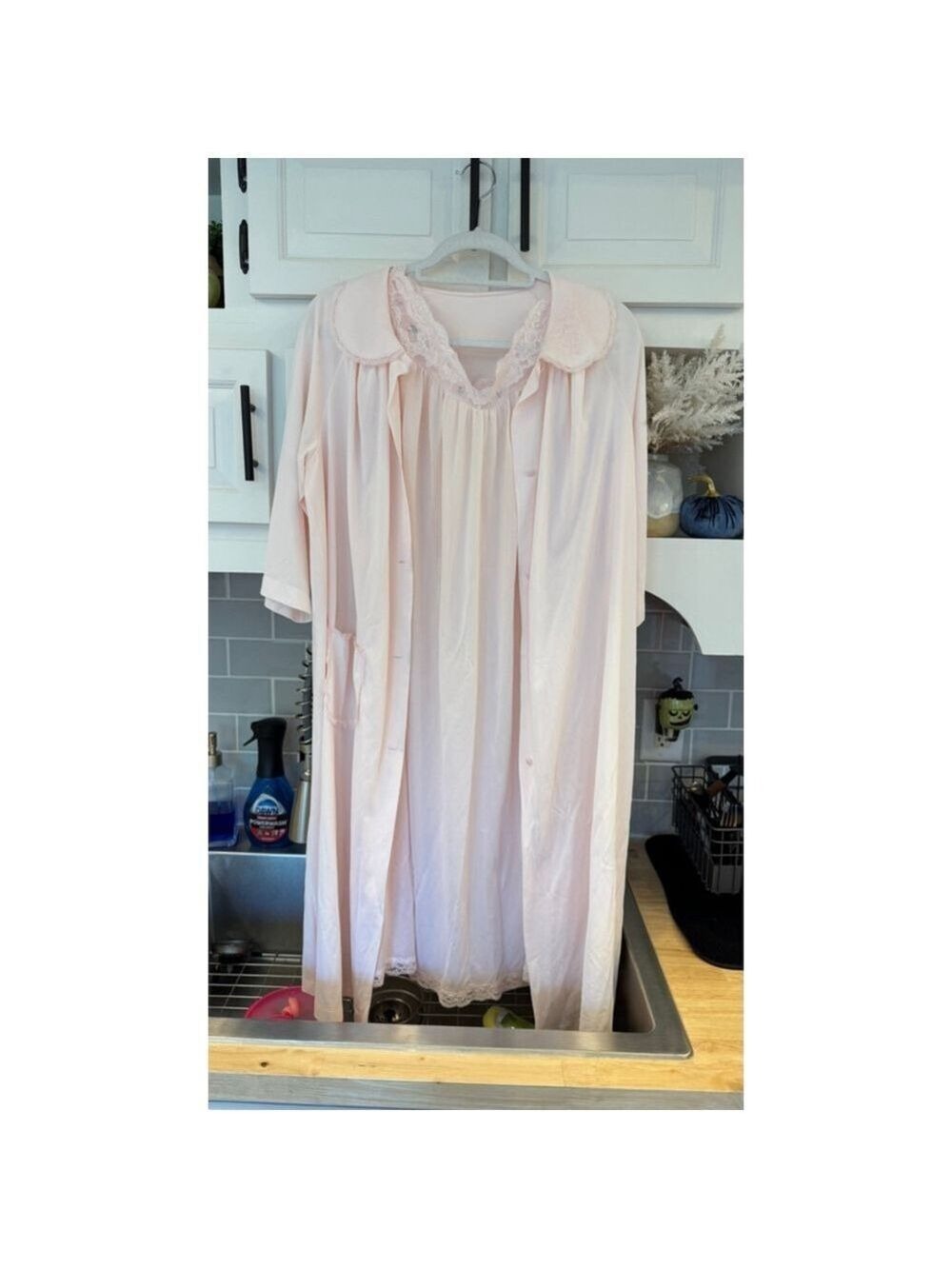 Vintage Shadowline pink, lace, slippers, Pinot set size large USA All Nylon